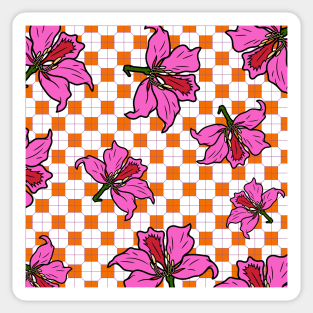 Hong Kong Bauhinia with Orange Tile Floor Pattern - Summer Flower Pattern Sticker